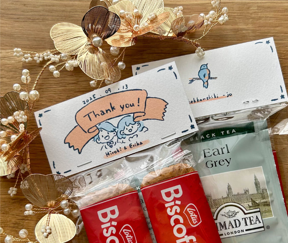 プチギフト用タグ＊おふたり似顔絵オーダー｜披露宴・お見送りに 2枚目の画像