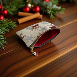 オランダ生地/トナカイ/ゴブラン織り/フラットポーチ/マルチケース/サンタクロースチャーム付き 6枚目の画像