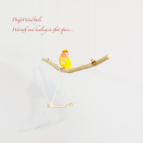 流木止まり木  シンプルな天然流木の小鳥の止まり木 吊り下げタイプ インコ 鳥 ブランコ 自然木 N59 3枚目の画像