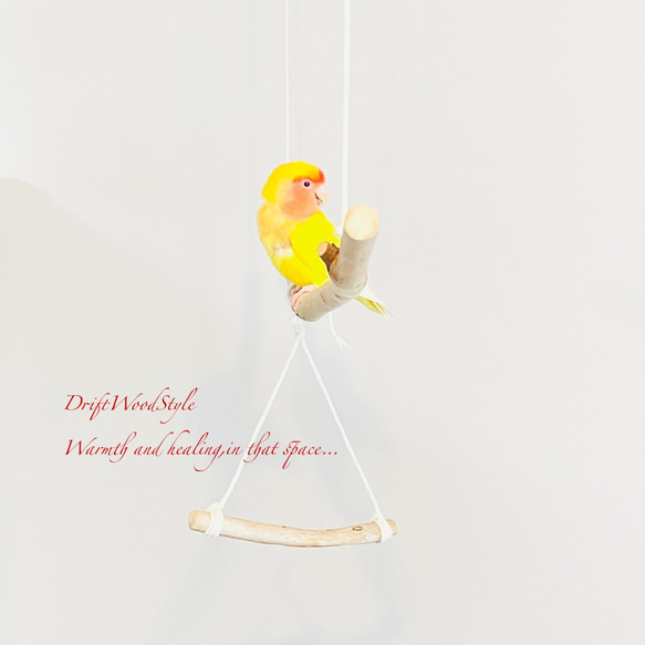 流木止まり木  シンプルな天然流木の小鳥の止まり木 吊り下げタイプ インコ 鳥 ブランコ 自然木 N59 4枚目の画像