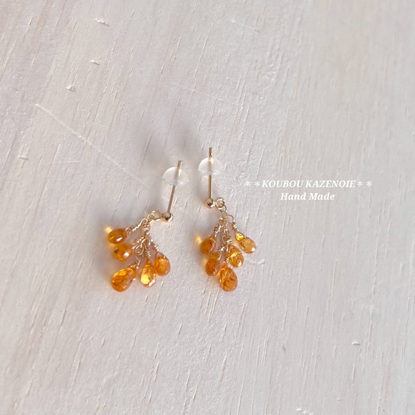 金木犀カラー◆スペサルタイトガーネット14kgfピアス◆受注制作　※イヤリング変更可能 3枚目の画像