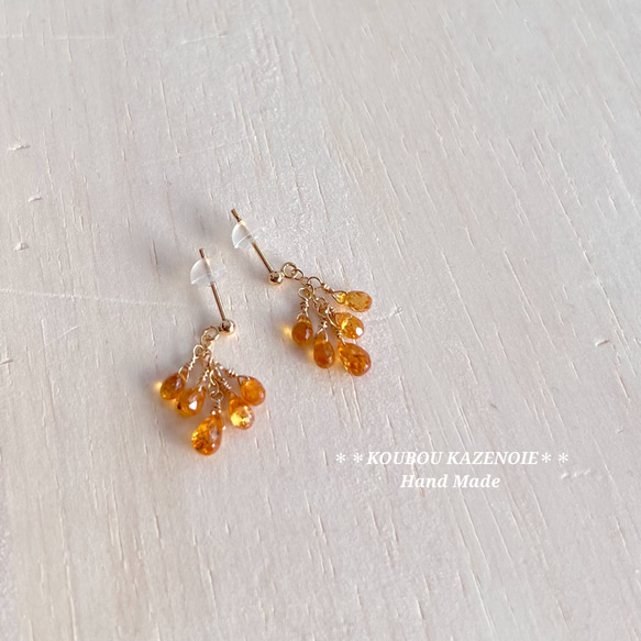 金木犀カラー◆スペサルタイトガーネット14kgfピアス◆受注制作　※イヤリング変更可能 6枚目の画像