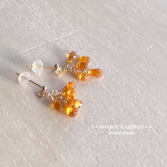 金木犀カラー◆スペサルタイトガーネット14kgfピアス◆受注制作　※イヤリング変更可能 2枚目の画像