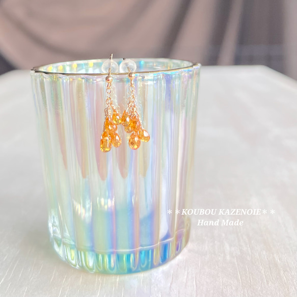 金木犀カラー◆スペサルタイトガーネット14kgfピアス◆受注制作　※イヤリング変更可能 5枚目の画像