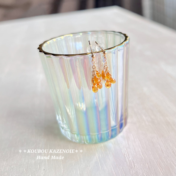 金木犀カラー◆スペサルタイトガーネット14kgfピアス◆受注制作　※イヤリング変更可能 1枚目の画像