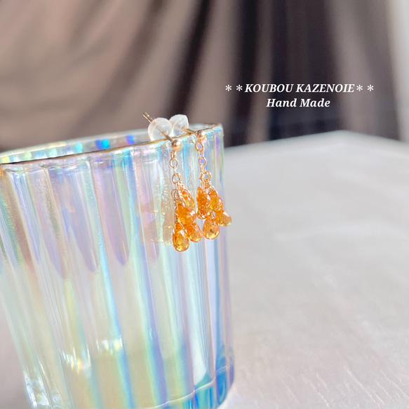 金木犀カラー◆スペサルタイトガーネット14kgfピアス◆受注制作　※イヤリング変更可能 11枚目の画像