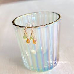 金木犀カラー◆スペサルタイトガーネットとペリドットの14kgfピアス◆受注制作　※イヤリング変更可能 12枚目の画像