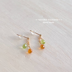 金木犀カラー◆スペサルタイトガーネットとペリドットの14kgfピアス◆受注制作　※イヤリング変更可能 5枚目の画像