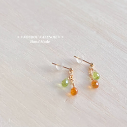 金木犀カラー◆スペサルタイトガーネットとペリドットの14kgfピアス◆受注制作　※イヤリング変更可能 8枚目の画像