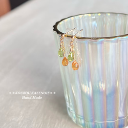 金木犀カラー◆スペサルタイトガーネットとペリドットの14kgfピアス◆受注制作　※イヤリング変更可能 7枚目の画像