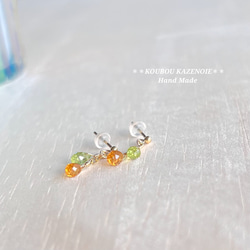 金木犀カラー◆スペサルタイトガーネットとペリドットの14kgfピアス◆受注制作　※イヤリング変更可能 3枚目の画像
