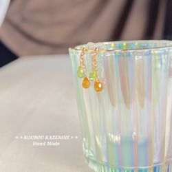 金木犀カラー◆スペサルタイトガーネットとペリドットの14kgfピアス◆受注制作　※イヤリング変更可能 4枚目の画像