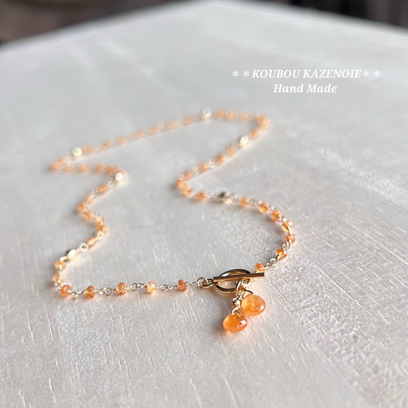 金木犀カラー◆高品質スペサルタイトガーネット◆14KGFマンテルネックレス　 3枚目の画像