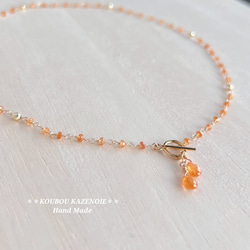 金木犀カラー◆高品質スペサルタイトガーネット◆14KGFマンテルネックレス　 4枚目の画像