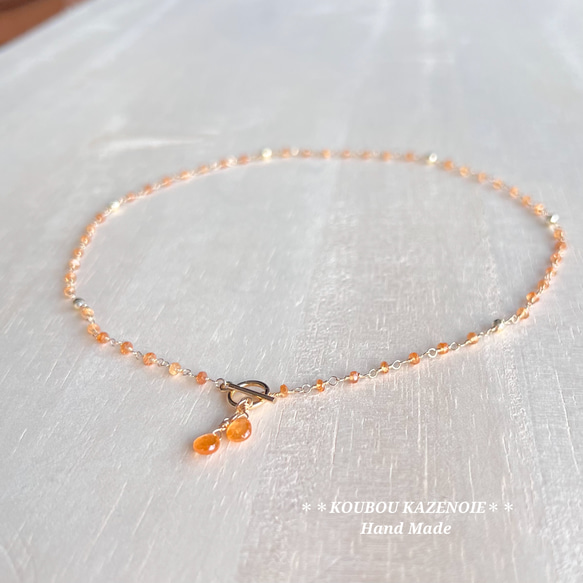 金木犀カラー◆高品質スペサルタイトガーネット◆14KGFマンテルネックレス　 5枚目の画像