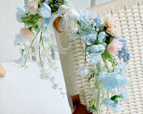 水色 と ピンクオレンジ ブーケ/ウェディングブーケ/アーティ