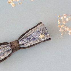 大人のためのデフトバン〜スティック〜　 ブラウン×水色　　本革スエード　インド刺繍リボン　リボンヘアアクセサリー 6枚目の画像