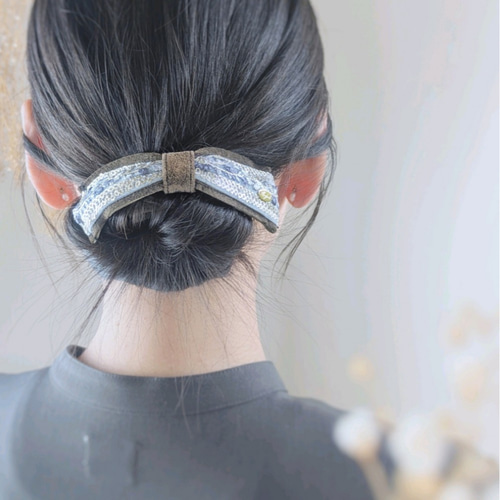 春】大人のためのデフトバン〜スティック〜 ブラウン×水色 本革