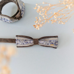 大人のためのデフトバン〜スティック〜　 ブラウン×水色　　本革スエード　インド刺繍リボン　リボンヘアアクセサリー 5枚目の画像