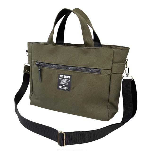 A4入る⭐︎カーキ帆布の男前スクエアトートバッグ