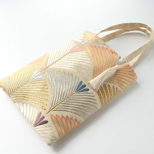 松模様 ゴールド シルク帯リメイク ミニサブバッグ フォーマルバッグ