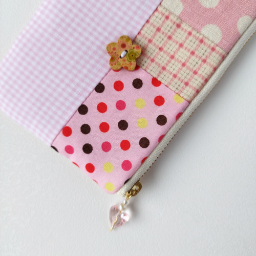 ○パッチワーク＊かわいいピンク＊チェック＆ドットのミニフラット 