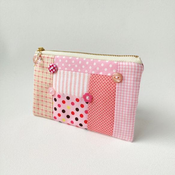 ○パッチワーク＊かわいいピンク＊チェック＆ドットのミニフラット 