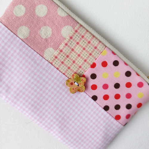 ○パッチワーク＊かわいいピンク＊チェック＆ドットのミニフラット