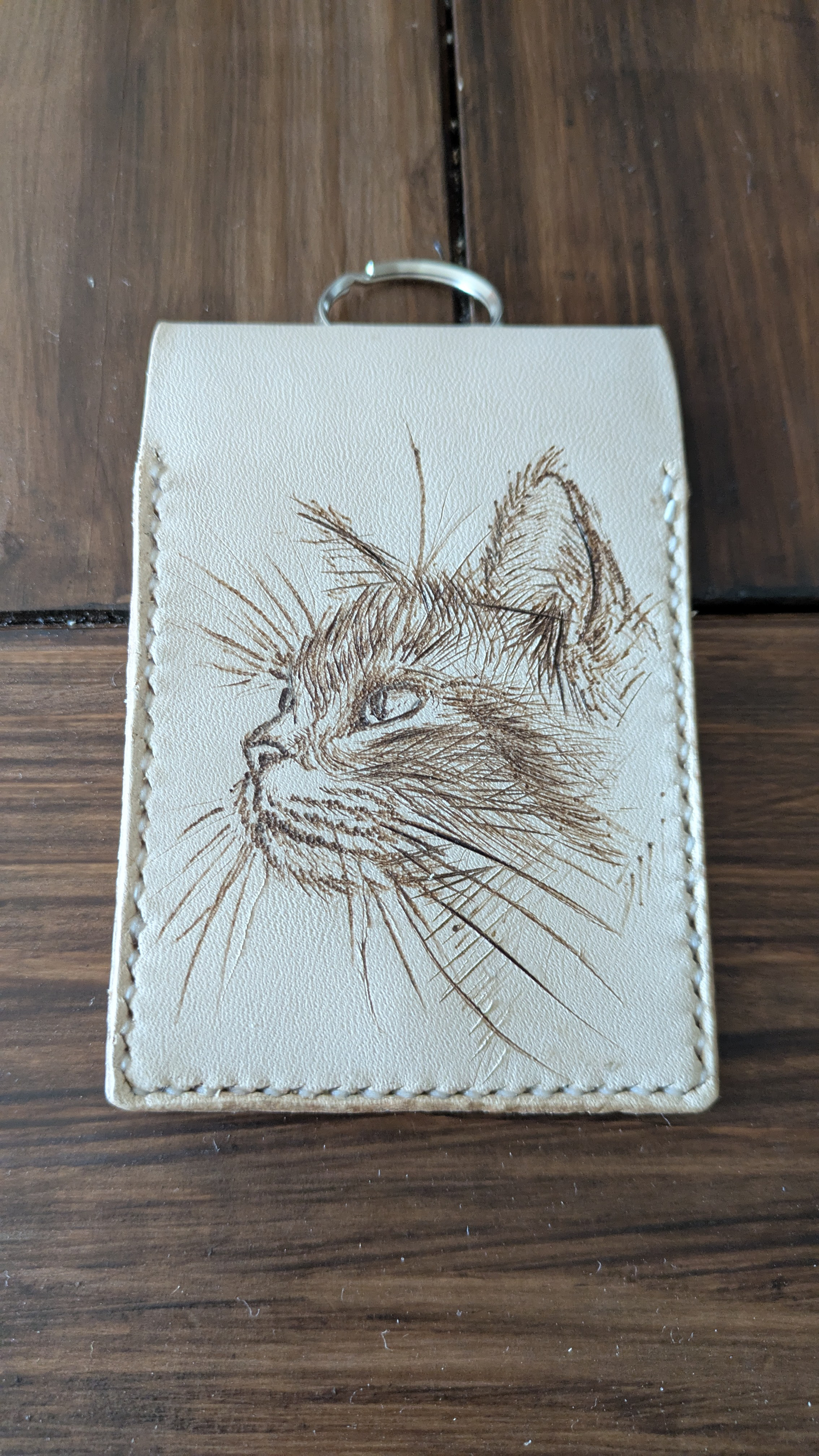 手書き　本革パスケース