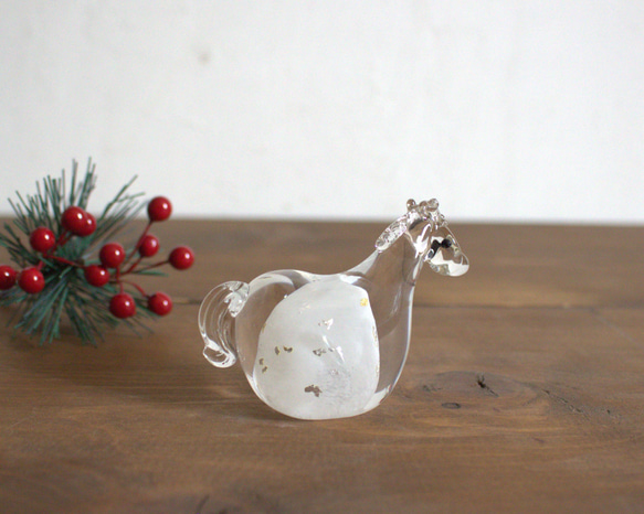 【受注生産】2026年干支午　黒台無しSサイズ　白毛　ガラス　お正月　11月中旬から順次発送分 3枚目の画像