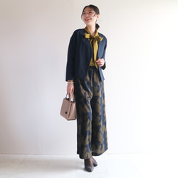 2025年新款【可選褲長】秋季海軍藍×卡其色幾何圖案寬褲 第3張的照片