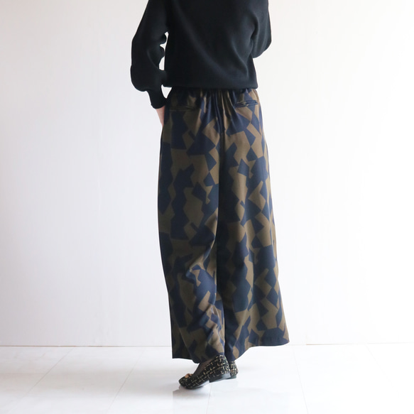 2025年新款【可選褲長】秋季海軍藍×卡其色幾何圖案寬褲 第6張的照片
