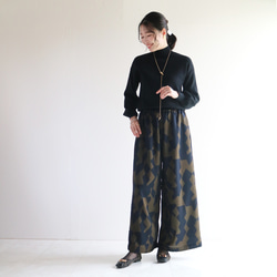 2025年新款【可選褲長】秋季海軍藍×卡其色幾何圖案寬褲 第5張的照片