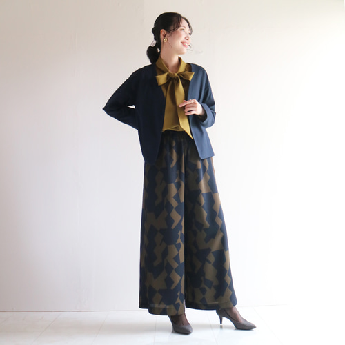 2025新作【選べる股下丈】秋色ネイビー×カーキジオメトリック柄