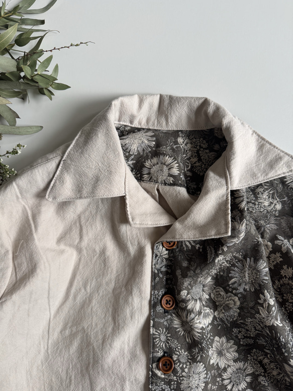 【サイズ90】男の子のための花柄シャツ(白) 3枚目の画像