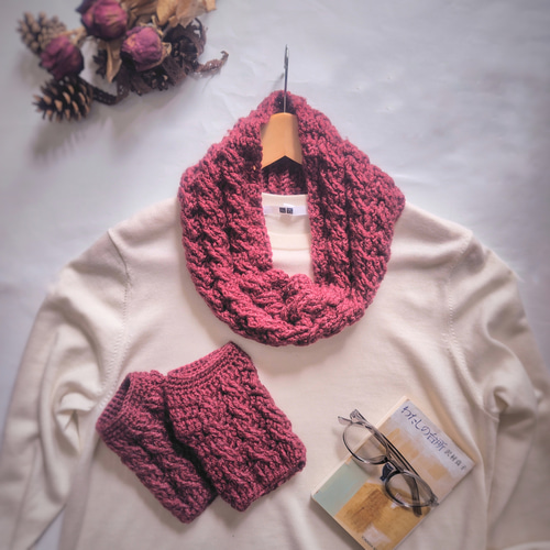かぎ針編みケーブル編みショートスヌードネックウォーマー マフラー
