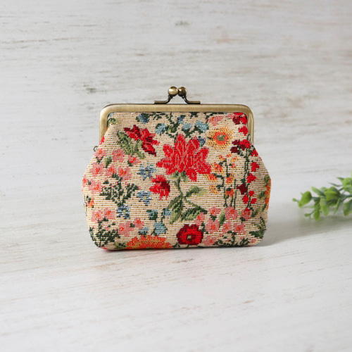 む*ぎ様 花柄デコブランシェがま口財布 特集掲載》ゴブラン織りの親子がま口財布 アンティークに持てるお花柄