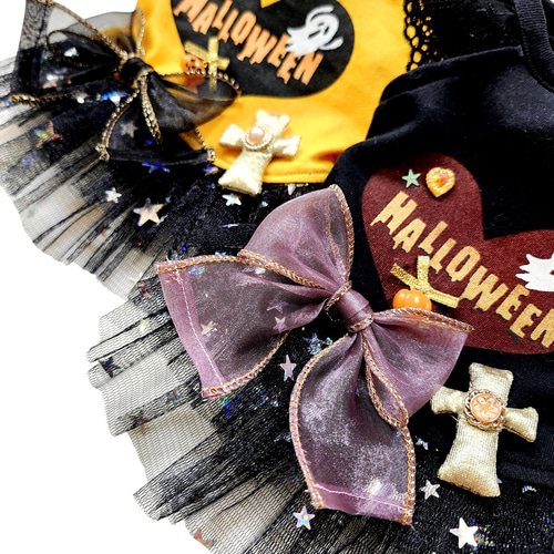 むー✨ 素敵なご縁に感謝ありがとう♬*　ハンドメイド　犬服　③ハロウィン 新作☆おばけのキラキラハロウィンO.P・Koguma dress・犬服