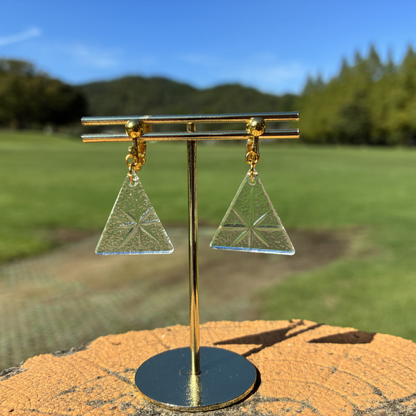 イヤリング　銀河　昭和レトロガラス  型板ガラス　アンティーク　もったいないをカタチに　 1枚目の画像