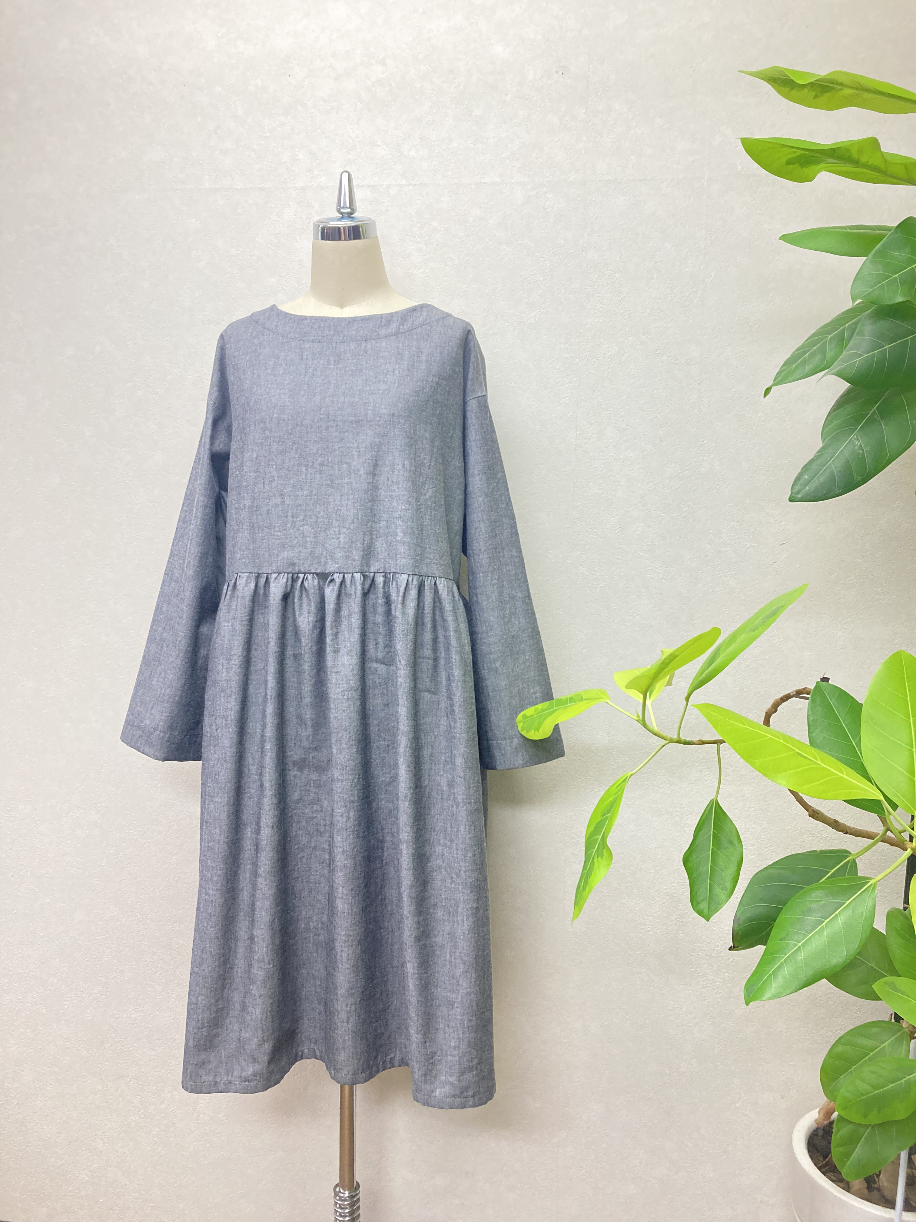 ゆったりコットンのワンピース＊グレー