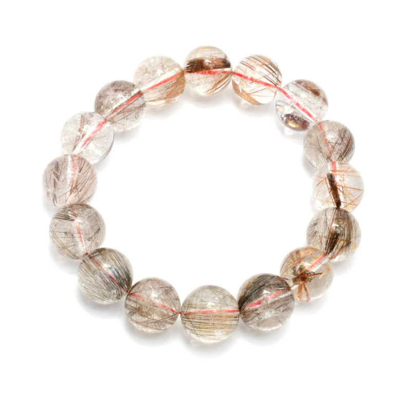 【繊細な赤い針と虹が美しい】13mm レッドルチルクォーツブレスレット 艶感 一点物【Rer3】 情熱・活力　京海堂