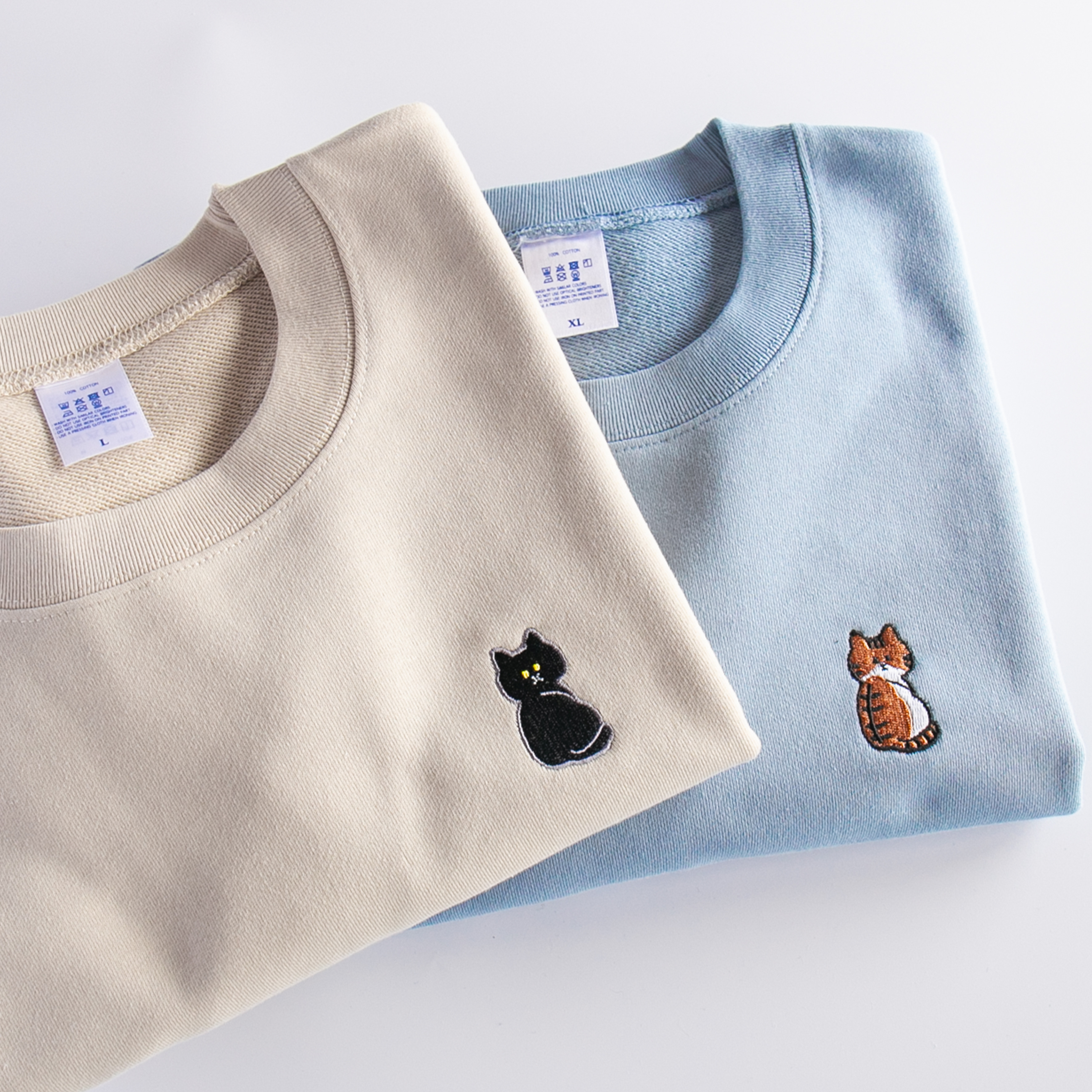 選べる 刺繍 スウェット 【 振り向き猫 】 トレーナー うちの子 ワンポイント レディース メンズ 茶白猫 黒猫