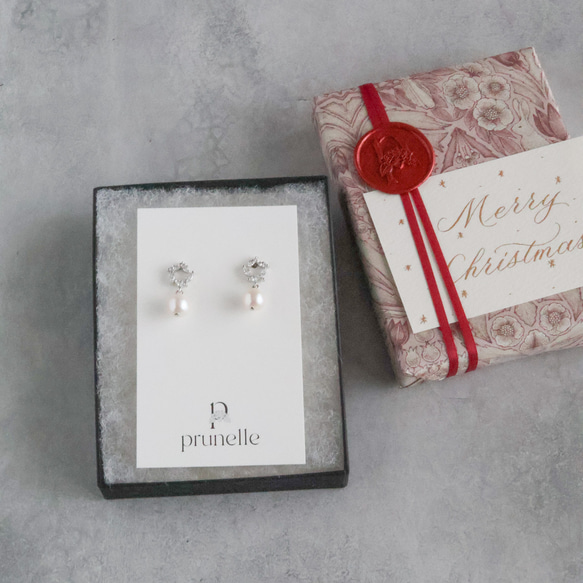 永遠－淡水パール×キュービックジルコニア リースピアス（シルバー） 1枚目の画像