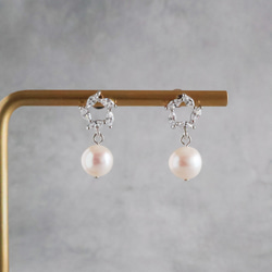 永遠－淡水パール×キュービックジルコニア リースピアス（シルバー） 4枚目の画像