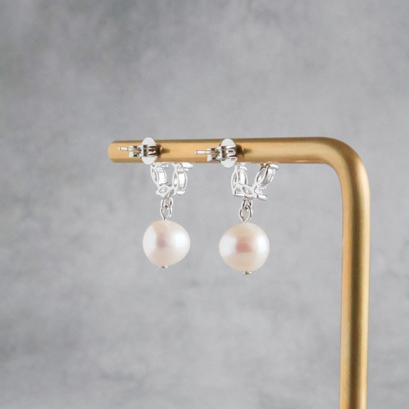 永遠－淡水パール×キュービックジルコニア リースピアス（シルバー） 6枚目の画像