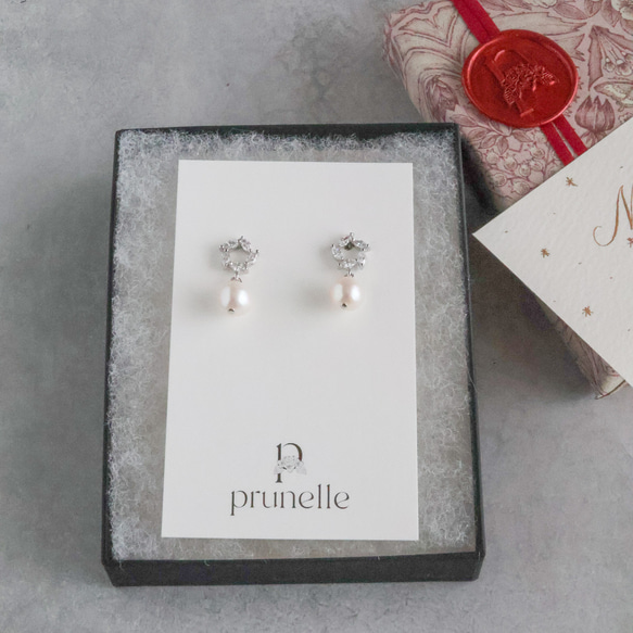 永遠－淡水パール×キュービックジルコニア リースピアス（シルバー） 2枚目の画像