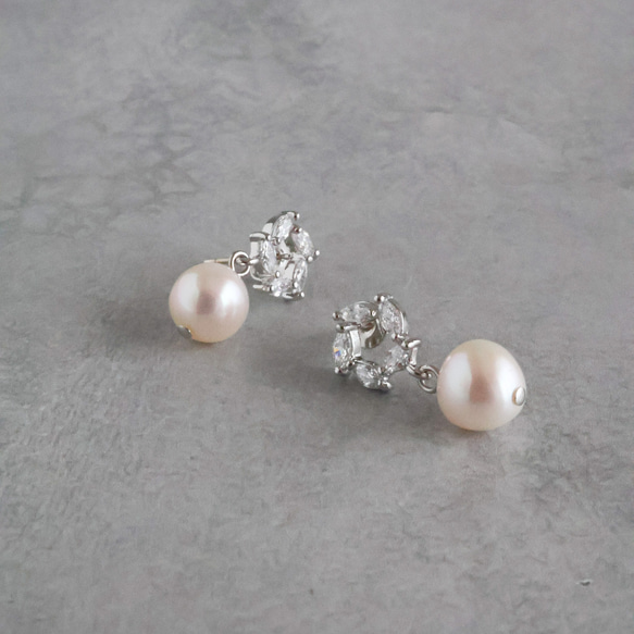 永遠－淡水パール×キュービックジルコニア リースピアス（シルバー） 7枚目の画像