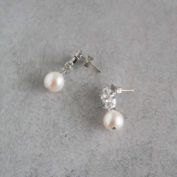 永遠－淡水パール×キュービックジルコニア リースピアス（シルバー） 9枚目の画像