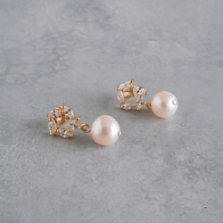 永遠－淡水パール×キュービックジルコニア リースピアス（ゴールド） 9枚目の画像