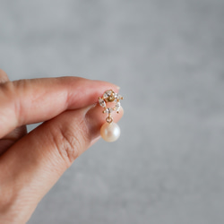 永遠－淡水パール×キュービックジルコニア リースピアス（ゴールド） 11枚目の画像